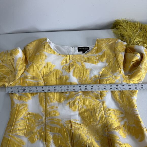 Giovanna Signature Dress Womens 18 Yellow Fringe Floral Jacquard Shift Cocktail - Picture 11 of 15
